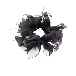 Elegant Women's Shiny Beaded Bow Hair Scrunchies - High - Quality Versatile Hair Accessories (Black)