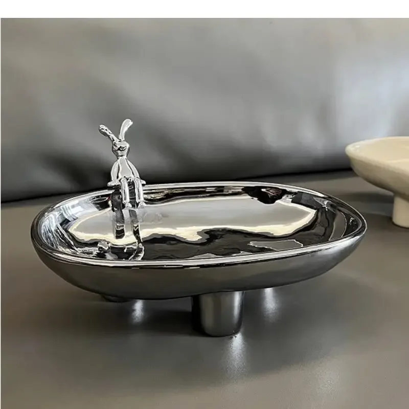 

Jewelry Key Storage Tray Desktop Snack Bowl Plates Refreshment Ceramic Trays Decorative Organizer Plate