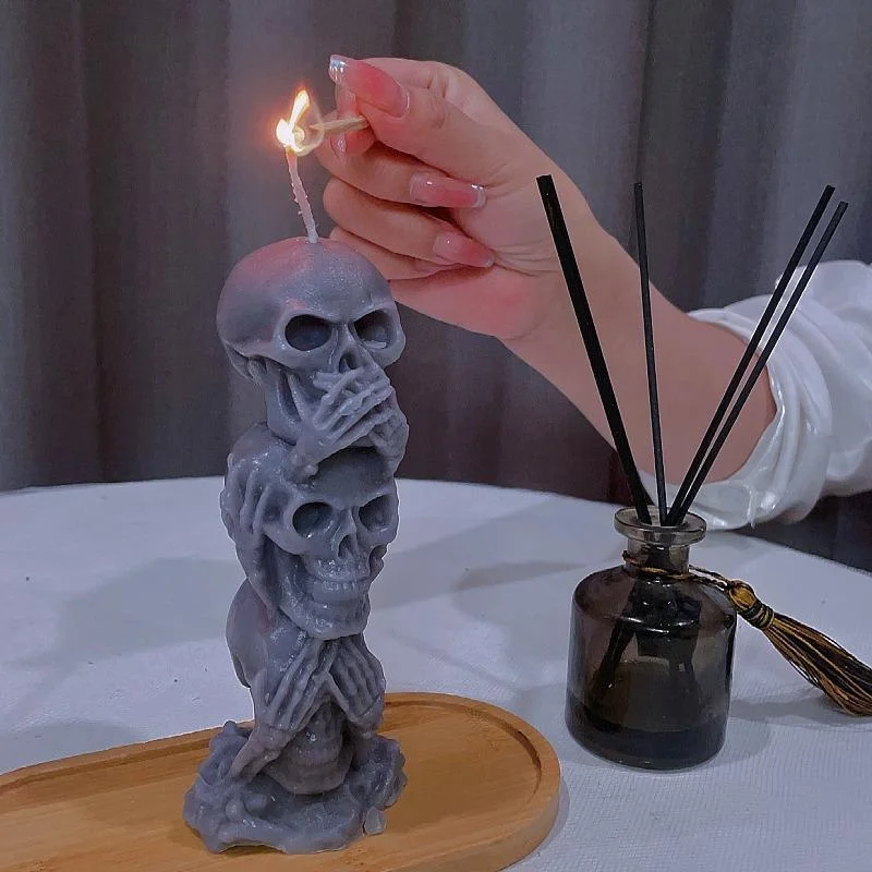 Halloween Triple Skull Candles Halloween Horror Series Don't Watch/Listen/Speak Skull Aromatherapy Candles HomeDecoration Candle