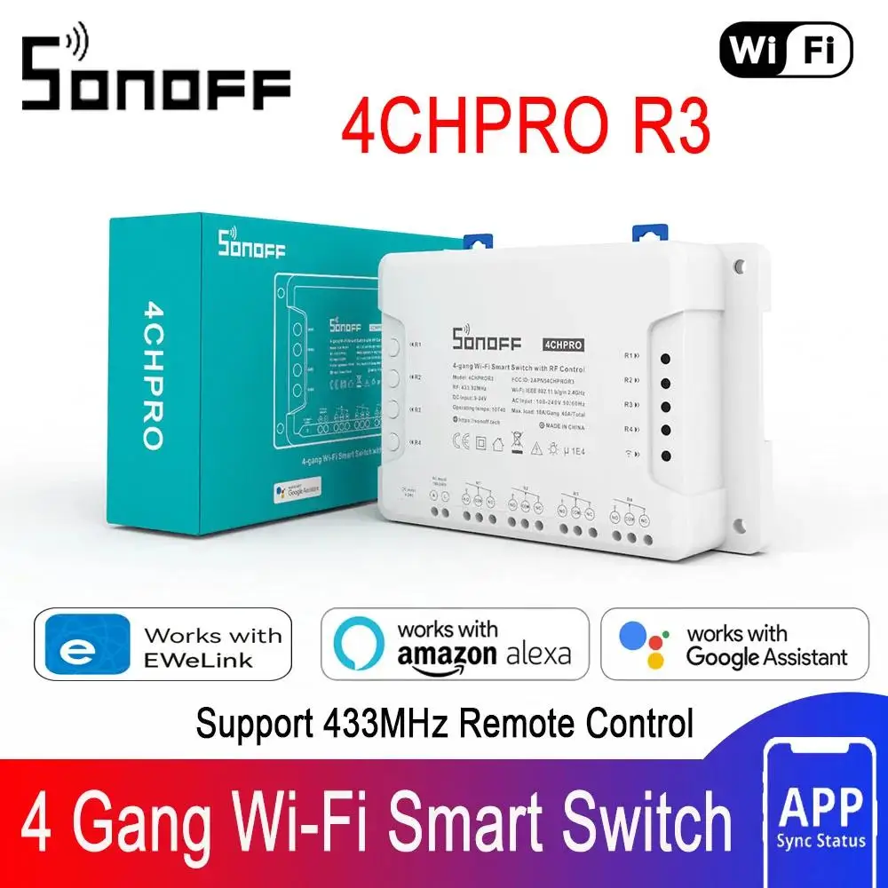 Sonoff 4 Chpror3 Smart Switch Wifi A 4 Vie A 4 Vie 433Mhz Supporto Per Il Controllo Rf Alexa Google Smartthings 33 Alice Smart Home