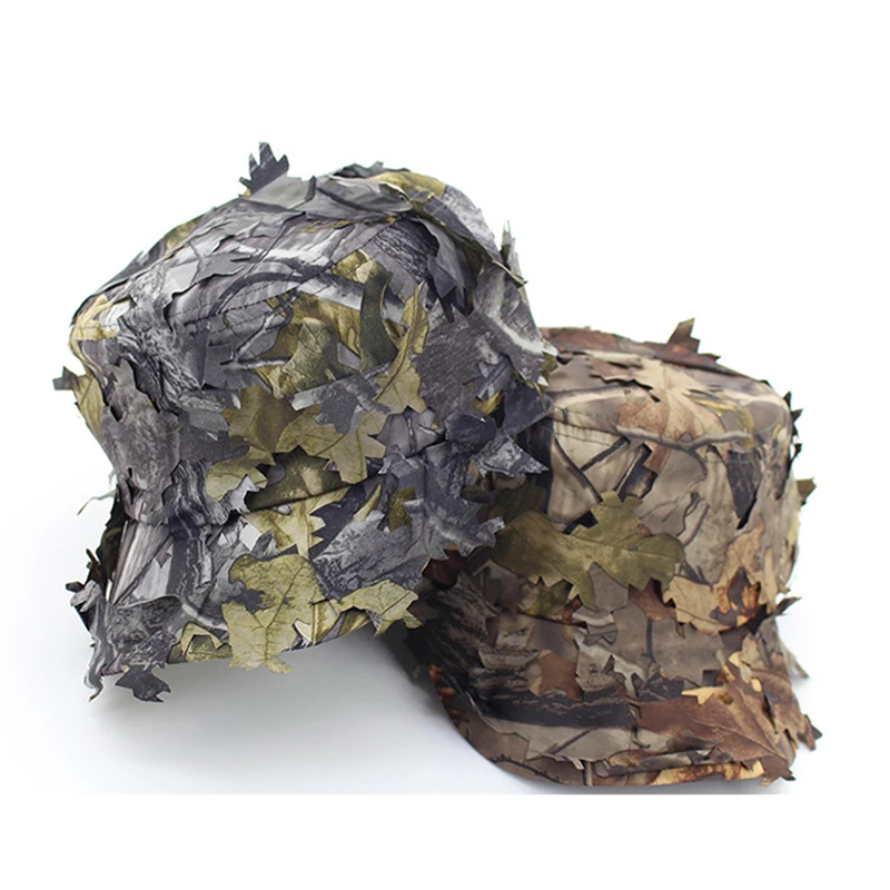 Men's Camouflage Boonie Hats 3D Leaves Camo Tactical Ghillie Cap Hunter Sniper Baseball Cap Fishing Sunshade Hunting Accessories