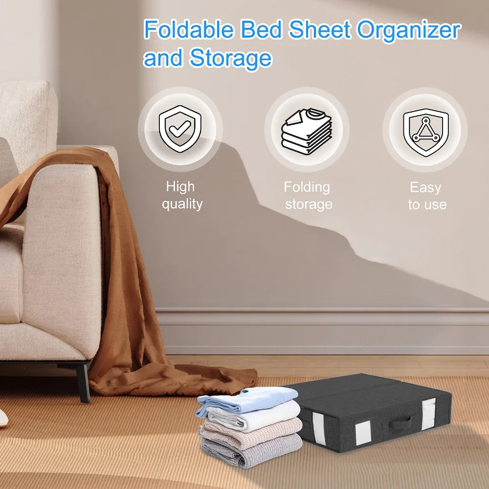 Description Picture 2 of itemBed Sheet Set Storage Box Fabric Visible Window Zipper Folding Blanket Finishing Box Wardrobe Bedding Storage Closet Organizer
