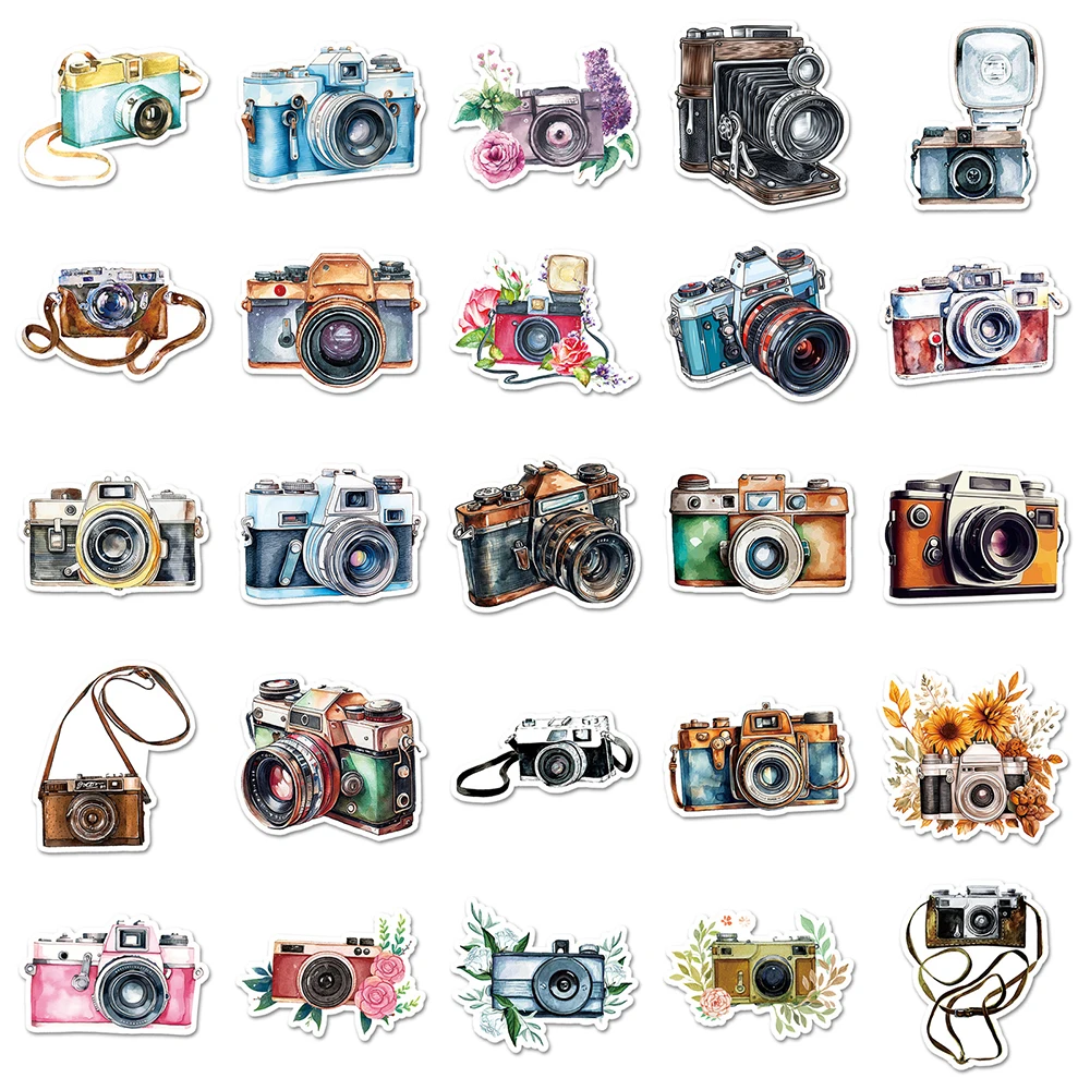 10/30/50pcs Vintage Cartoon Camera Aesthetic Stickers Decals Laptop Phone Suitcase Travel Luggage Stationery Sticker Kids Toys