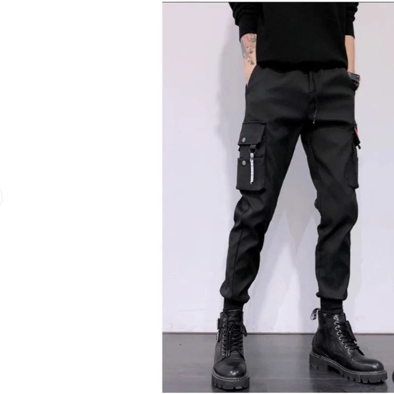 2025 New Trendy Solid Color Pants Multi Flap Pocket Men's Cargo Pants Loose Casual Outdoor Trousers Male Work Pants Oversized