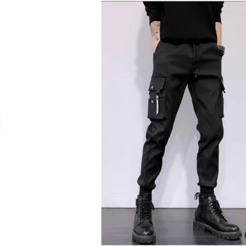 2025 New Trendy Solid Color Pants Multi Flap Pocket Men's Cargo Pants Loose Casual Outdoor Trousers Male Work Pants Oversized