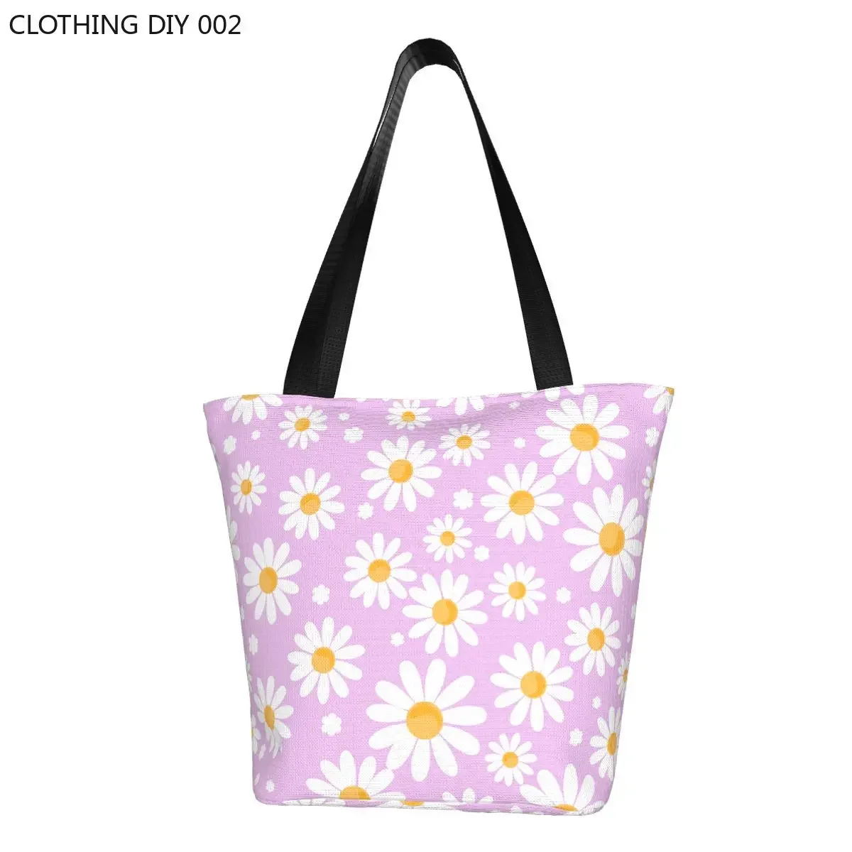 

Daisy Flower Groceries Shopping Bag Custom Printed Canvas Shopper Shoulder Tote Bag Big Capacity Durable Daisies Floral Handbag