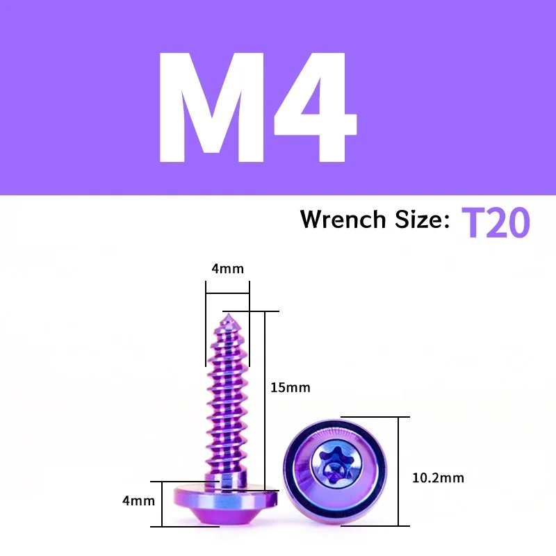 1/2/5pcs M4 M5 티타늄 합금 볼트 셀프 태핑 나사 자전거 오토바이 자동차 보트용 6엽 톡스 헤드 Ti 패스너