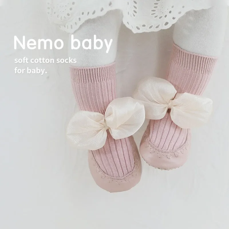 Autumn Winter Baby Girls Socks Newborn Baby Bowknot Socks Infant Anti Slip Soft Cotton Floor Sock Shoes