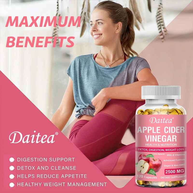 Daitea Organic Apple Cider Vinegar Capsules Healthy Weight Management Digestion Detox Immune Soothes Gas Bloating Capsule Slimming Cleanse Apple Cider Vinegar Gummies