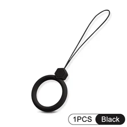 Soft Silicone Wrist Strap and Finger Ring Mobile Phone Lanyard Keychain (1 X Black)