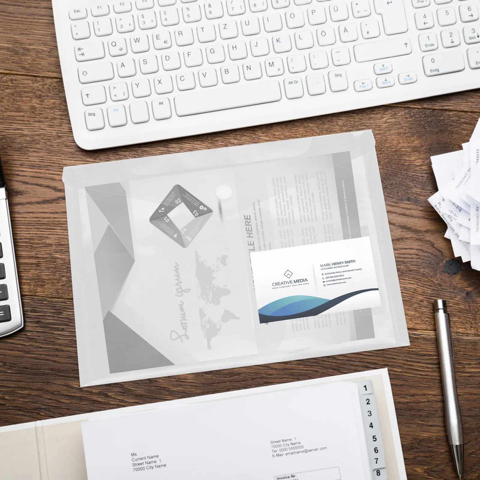 20Pcs 문서 정리함 투명 파일 가방 A5 사이즈 스냅 버튼 클로저 대용량 경량 사무실 가정용 간편 휴대