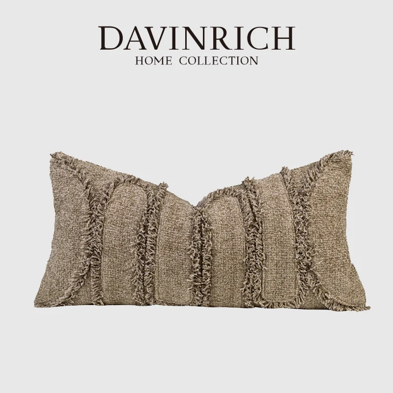 

DAVINRICH Modern Moroccan Wabi Sabi Style Lumbar Pillow Case Heavy Textured Chestnut Brown Cushion Cover For Villa Hotel Office