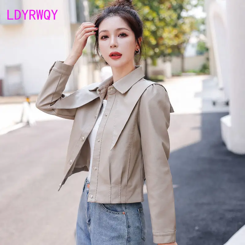 Leather Coat Women's Spring and Autumn 2023 New Versatile Short Leather Jacket Air Motorcycle Casual Top