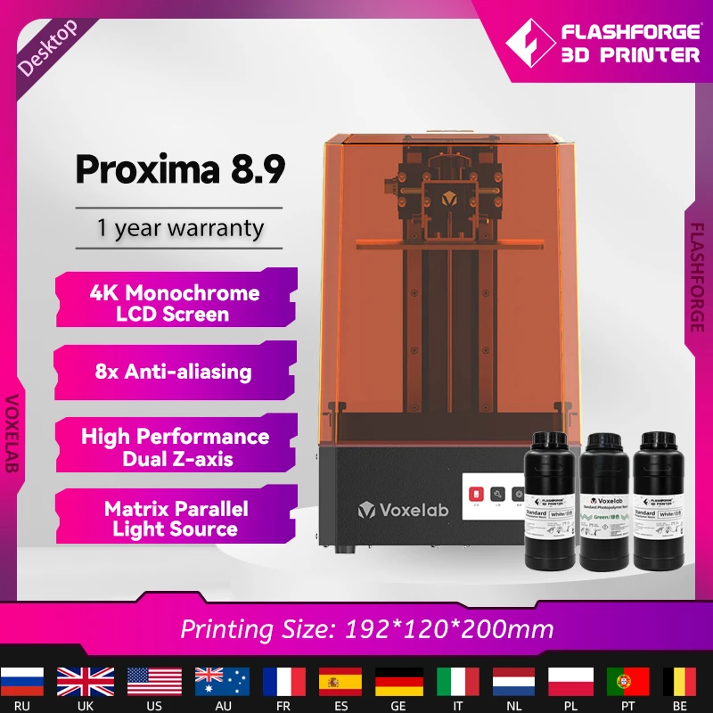 Voxelab Proxima 8.9 LCD 3d Printer 4K Monochrome LCD Screen UV Matrix 405nm LED Light Fast Printing Double Leadscrew More Steady 3dprinter