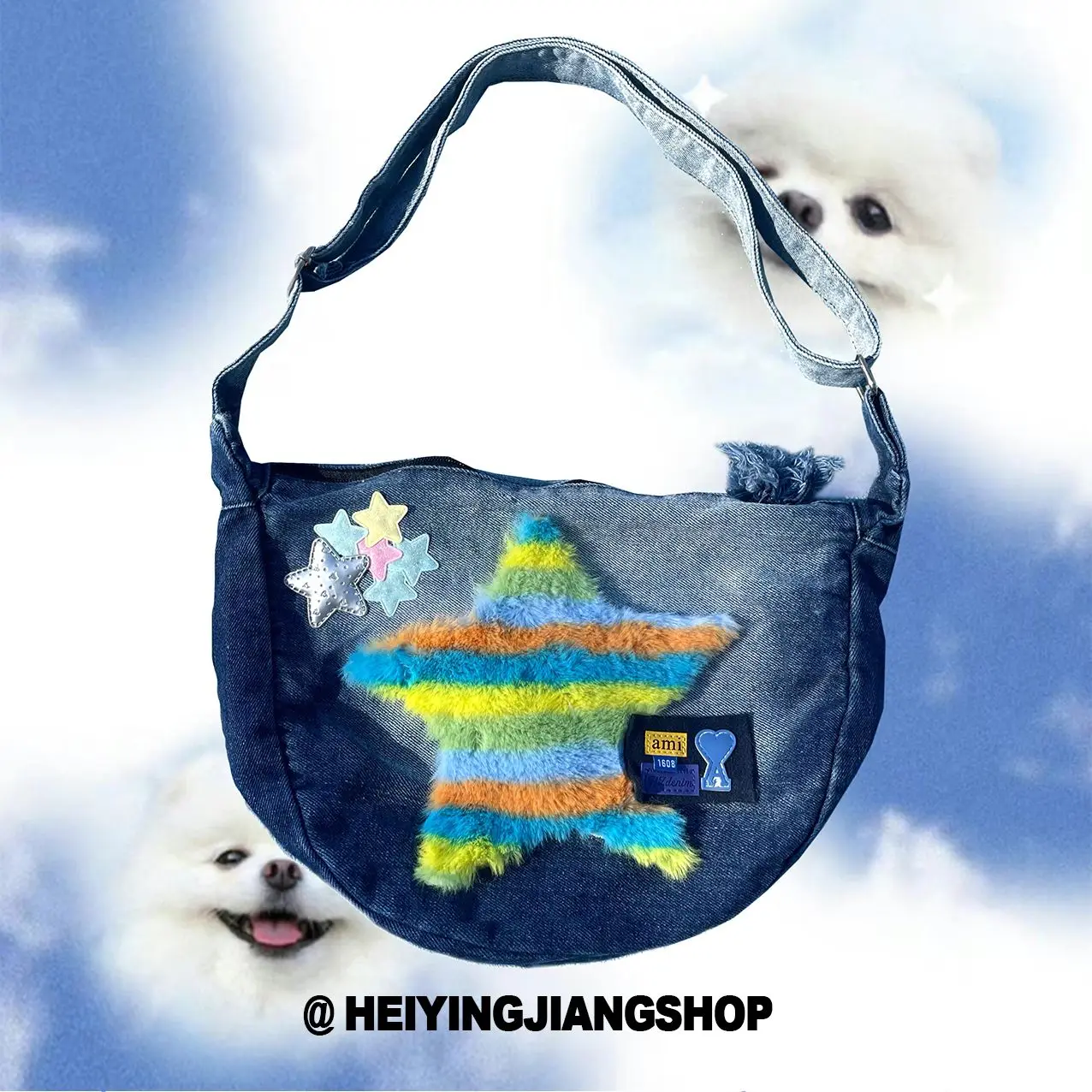 

Women Denim Star Design Shoulder Bag Small Cotton Canvas Handbag Casual Tote Female Eco Crossbody Bag Messenger Bags