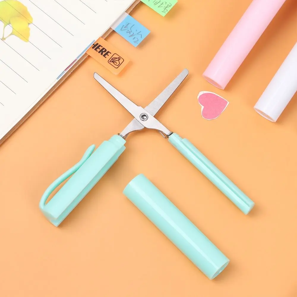 Portable Kids Paper-Cutting DIY Stationary Student Pen Shape Scissor Handcraft Scissor Handwork Art Tools Safe Folding stationery scissors portable scissors cutter
