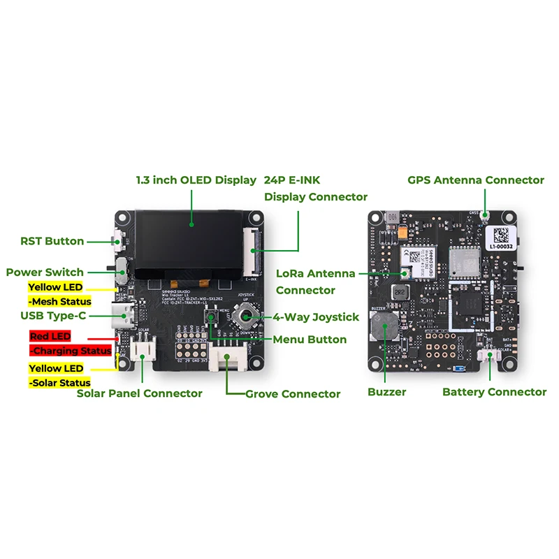 Wio Tracker L1 Wio?SX1262 Meshtastic Node LoRa 868/915MHz nRF52840 L76K GPS Beidou GLONASS 1.3인치 OLED 모듈