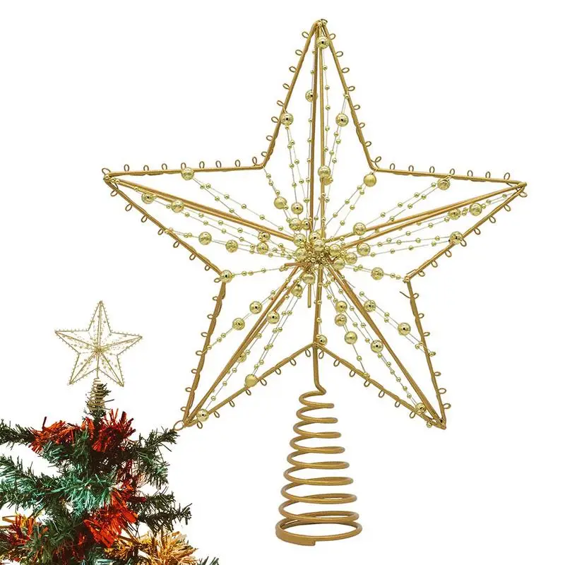 Christmas Tree Topper Decorative Bead Star Ornament Iron Topper Decoration For Homes Offices Shopping Malls Hotels And