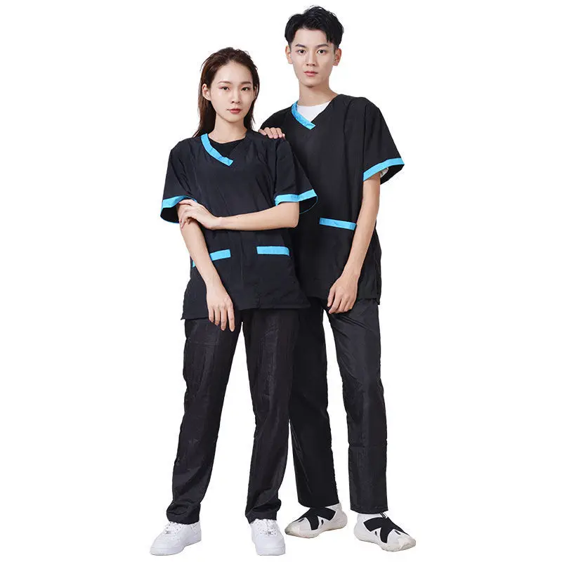 Summer Pet Groomer Uniforms Dog Grooming Clothing Pet Shop Work Clothes Hairdresser Short Sleeve Top Hair Salon Smock Anti Hair