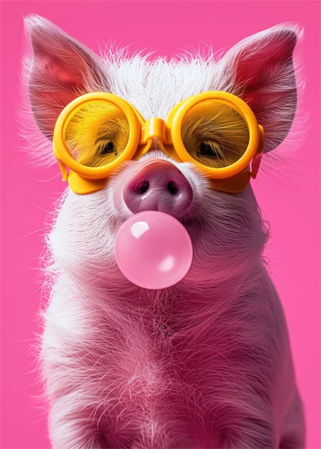 Vibrant Pink Bubblegum Animal Canvas Print - Cute Cartoon Wall Art