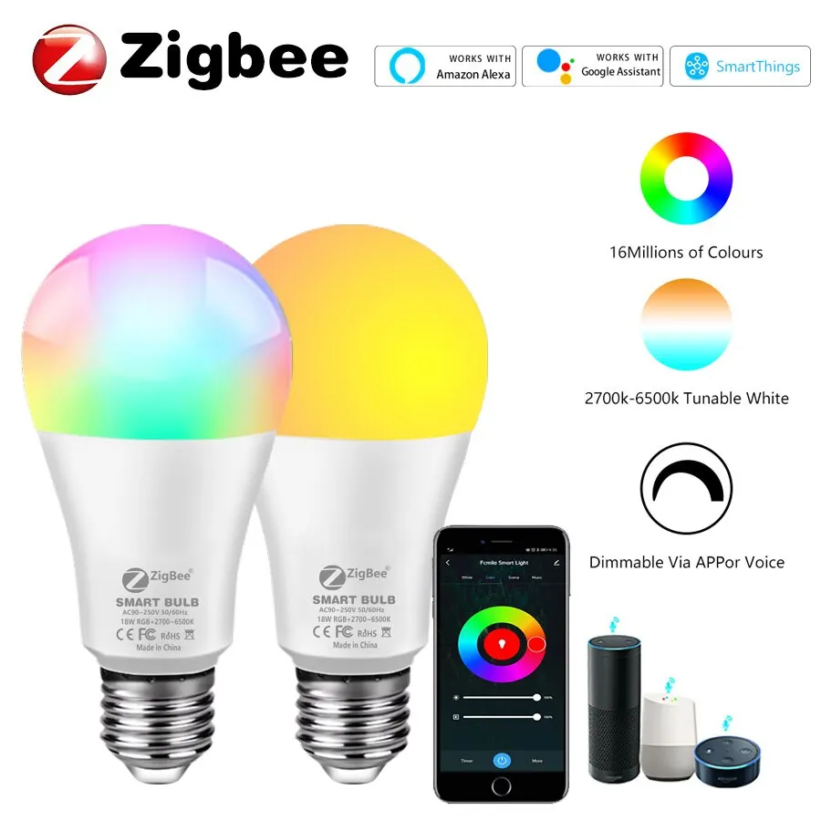 Bombilla LED inteligente Tuya con WiFi, lámpara E27 RGB Zigbee 3,0, 12W,  110V, 220V, iluminación para decoración del hogar, Control por voz a través  de Alexa y Google - AliExpress
