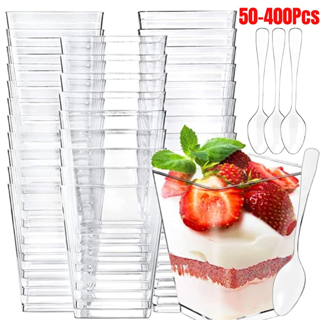 Verrine Plastique Aperitif, 50PCS Coupes à Dessert 60ML, Tasses à