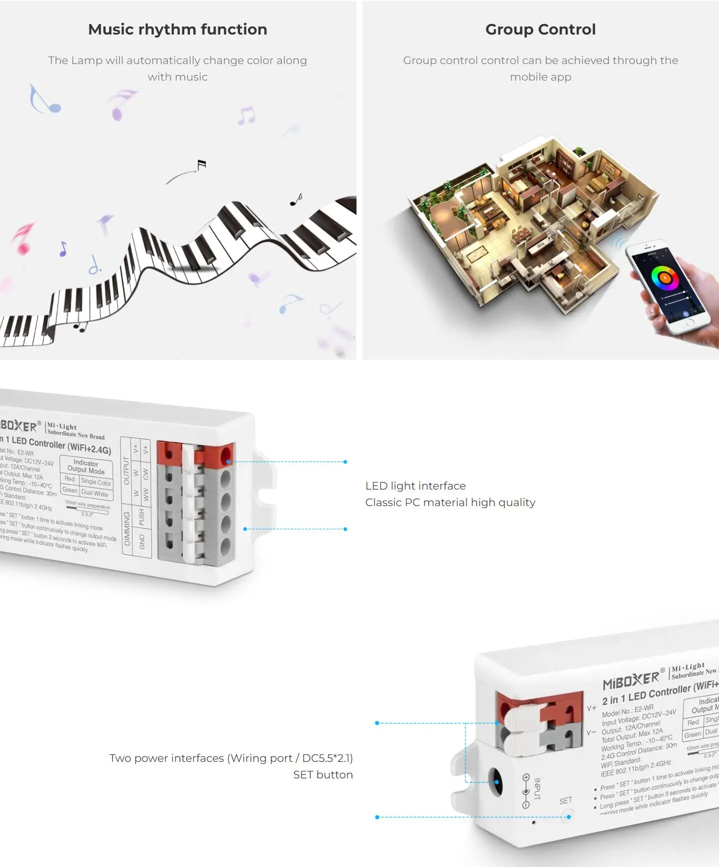 Zigbee 3.0 2 in 1 LED Controller Dimmer  2.4G RF Remote Control Tuya Smart App for DC12V-24V Single Color CCT Led Light Strip