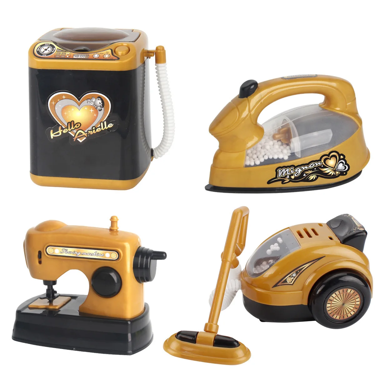 Children's Mini Play House Toy Black Gold Small Appliances Simulation Electric Kitchen Appliances Oven Washing Machine Toy Model 3