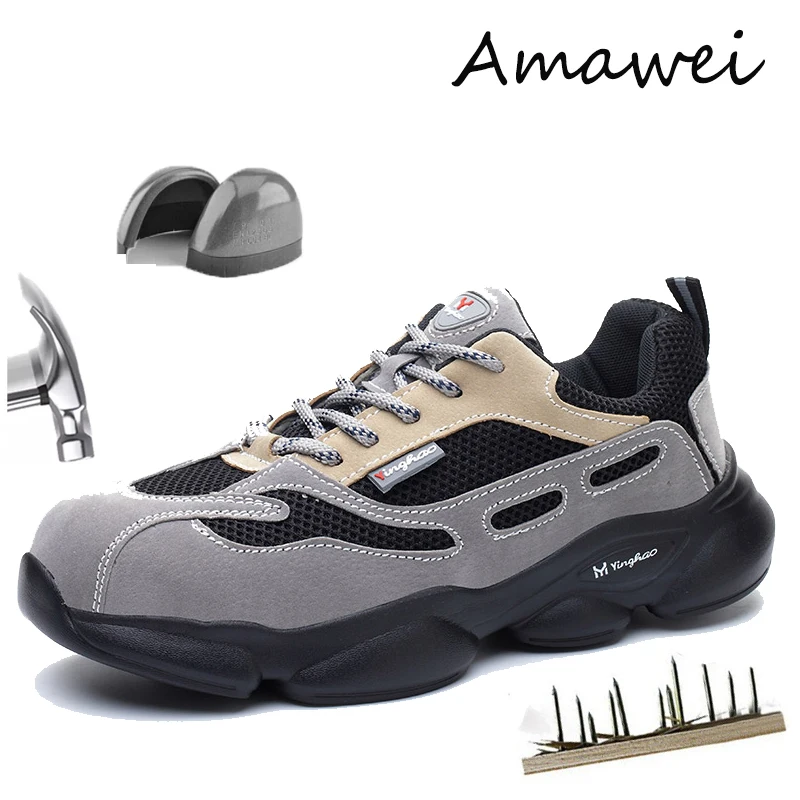 Tanie Amawei męskie tenisówki niezniszczalne obuwie ochronne dla kobiet stalowe Toe buty do