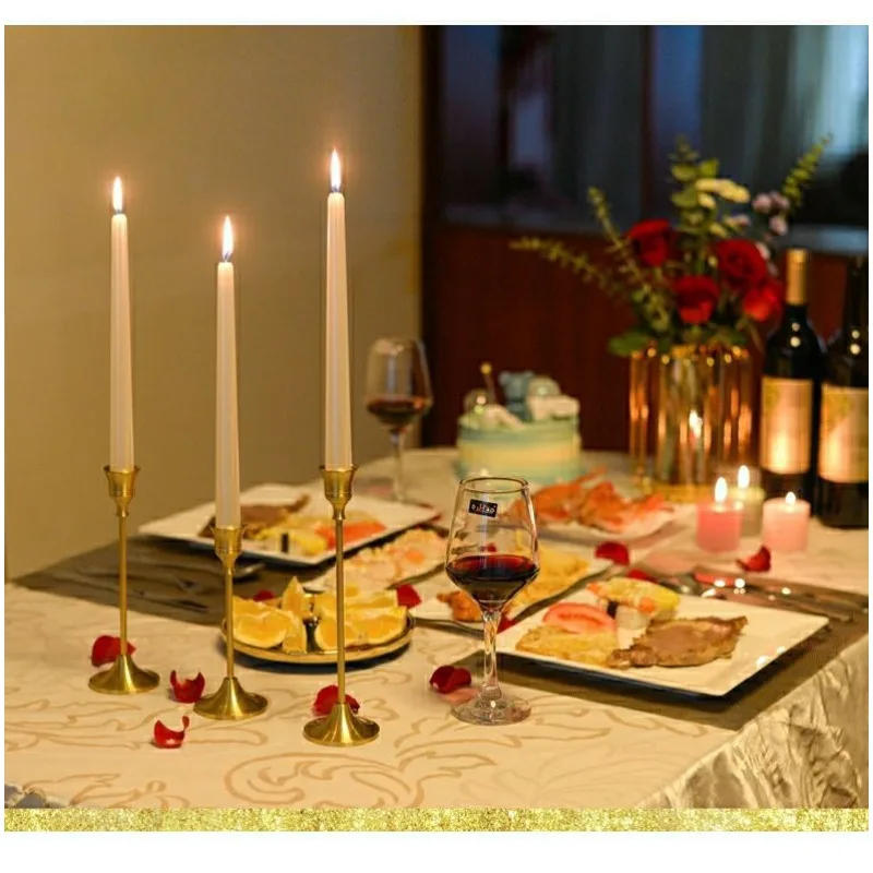 Candlestick Three Piece Set Copper Metal Cone Candlestick Retro Decoration Home Dining Table Centerpiece Wedding Gift Ornament