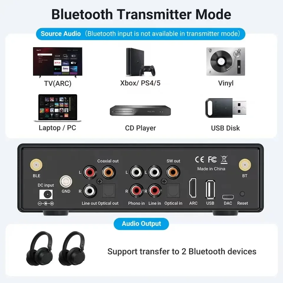 Arylic BP50 Bluetooth Stereo aptx HD Audio Preamplifier Receiver 2.1 Channel Mini Class D Integrated Amp for Home Speakers bluetooth adapter bluetooth audio receiver bluetooth transceiver adapter audio adapter