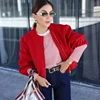TRAF Red Zipper Bomber Jackets for Women Soft Cropped Jackets Woman 2024 Long Sleeve Woman's Sports Jacket New in Outerwears 5