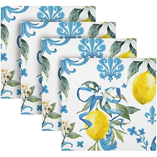 Tavaszi Citromkék Virágos Kendő Szalvéták Asztal Dekoráció Újrahasznosítható Poliészter Esküvői Étkezőasztal Mosható - Image 5