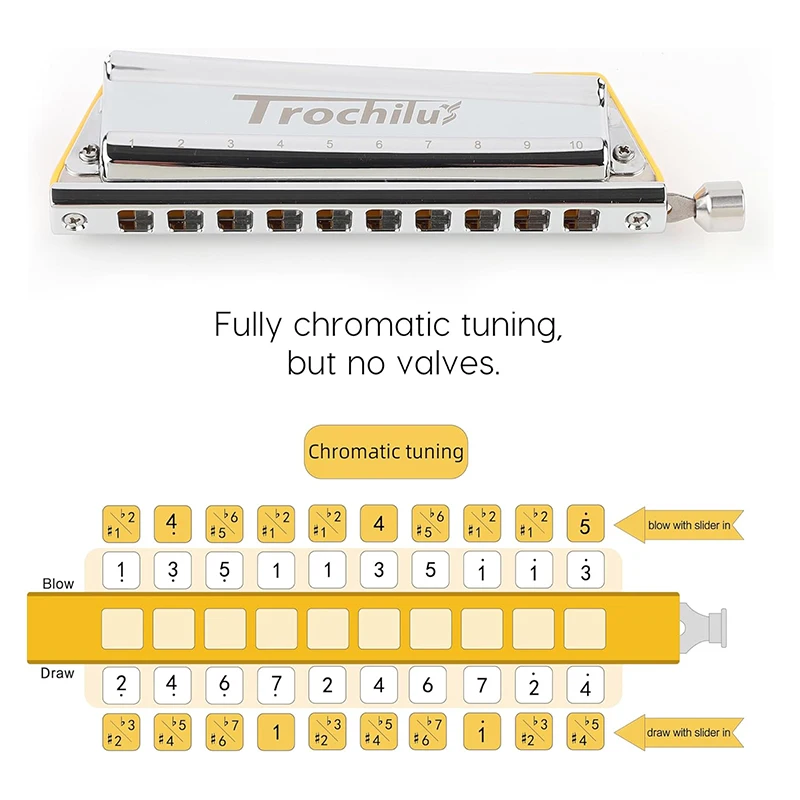 Chromatic Harmonica JDR Chromatic Trochilus Harmonica 10 Holes Key of C