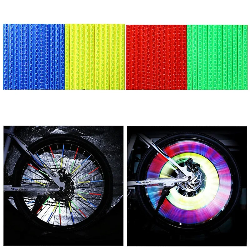 12PCS/Bag Bicycle Wheel Stickers Reflective Tube Strip Warning Light DIY 7.5cm MTB Cycling Reflector Reflective Safety Kit
