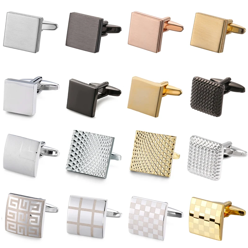 Men's French shirt cufflinks classic laser metal square lattice cuffs buttons wedding suit accessories jewelry gift crystal cufflinks