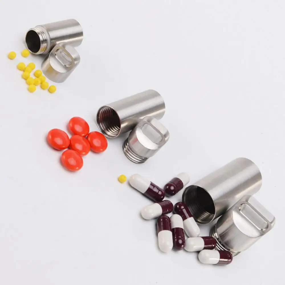 Mini Pill Box Waterproof Sealed Stainless Steel Capsule Camping Firstaid Pendant