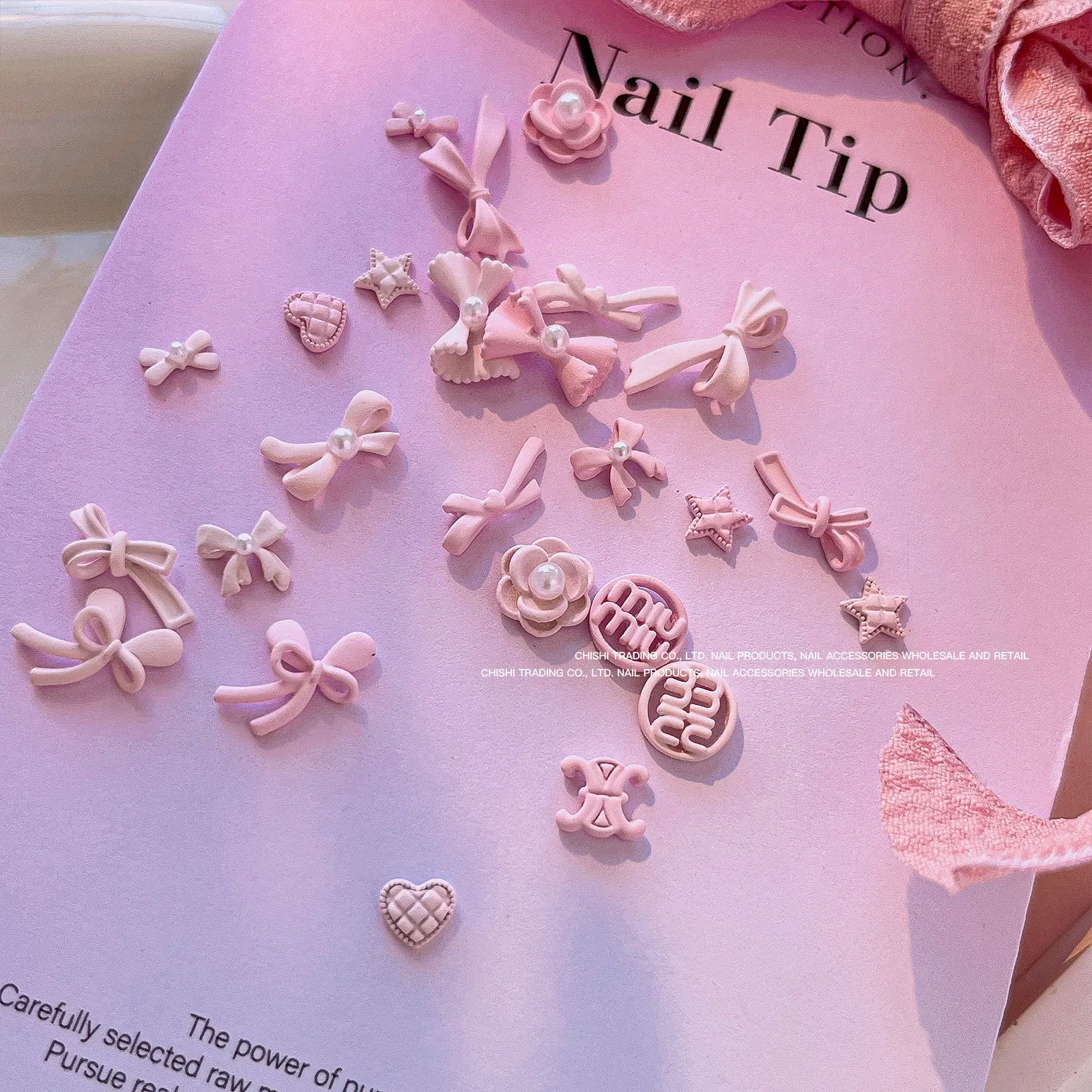 10PCS Pink Ribbon Alloy Bow Parts Nail Charms Mix-Style 3D Bowknot Nail Art Rhinestone Jewelry for DIY Manicure Decoration 2