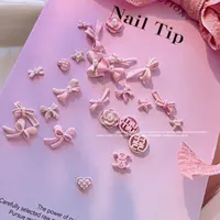 10PCS Pink Ribbon Alloy Bow Parts Nail Charms Mix-Style 3D Bowknot Nail Art Rhinestone Jewelry for DIY Manicure Decoration 2
