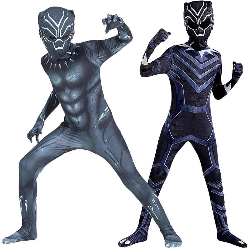 Bambini Black Panther Collant Superhero Collant Film Black Panther Cosplay Abbigliamento Justice Mask Set Halloween Kids Adult