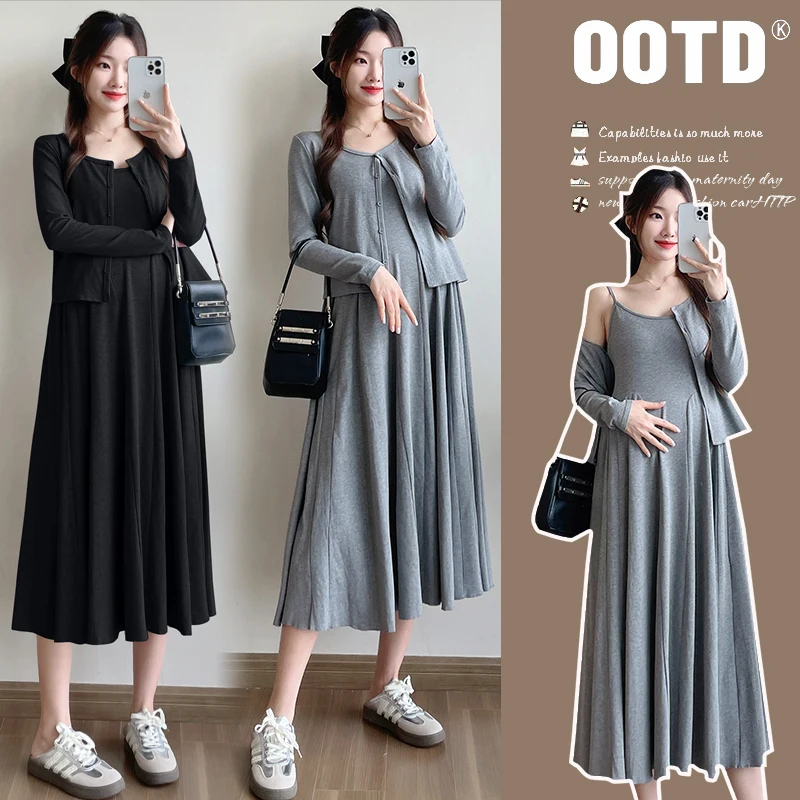 F70646# Top + Dress Maternity Clothes Dress Women Cotton Stylish Pregnancy Clothes Maternity Set