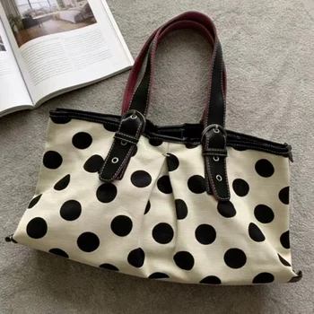 Borsa tote giapponese a pois, nuova borsa a tracolla trendy e versatile, borsa Boston di grande capacità, borsa casual coreana per pendolari