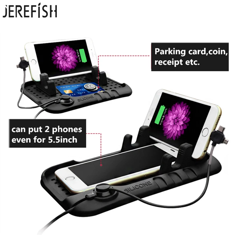 iphone desk stand 3 In 1 Multi-functional Magnetic Charge Silicone Anti-Slip Mat Car Navigation Mobile Phone USB Charger With Parking Card bedside phone holder