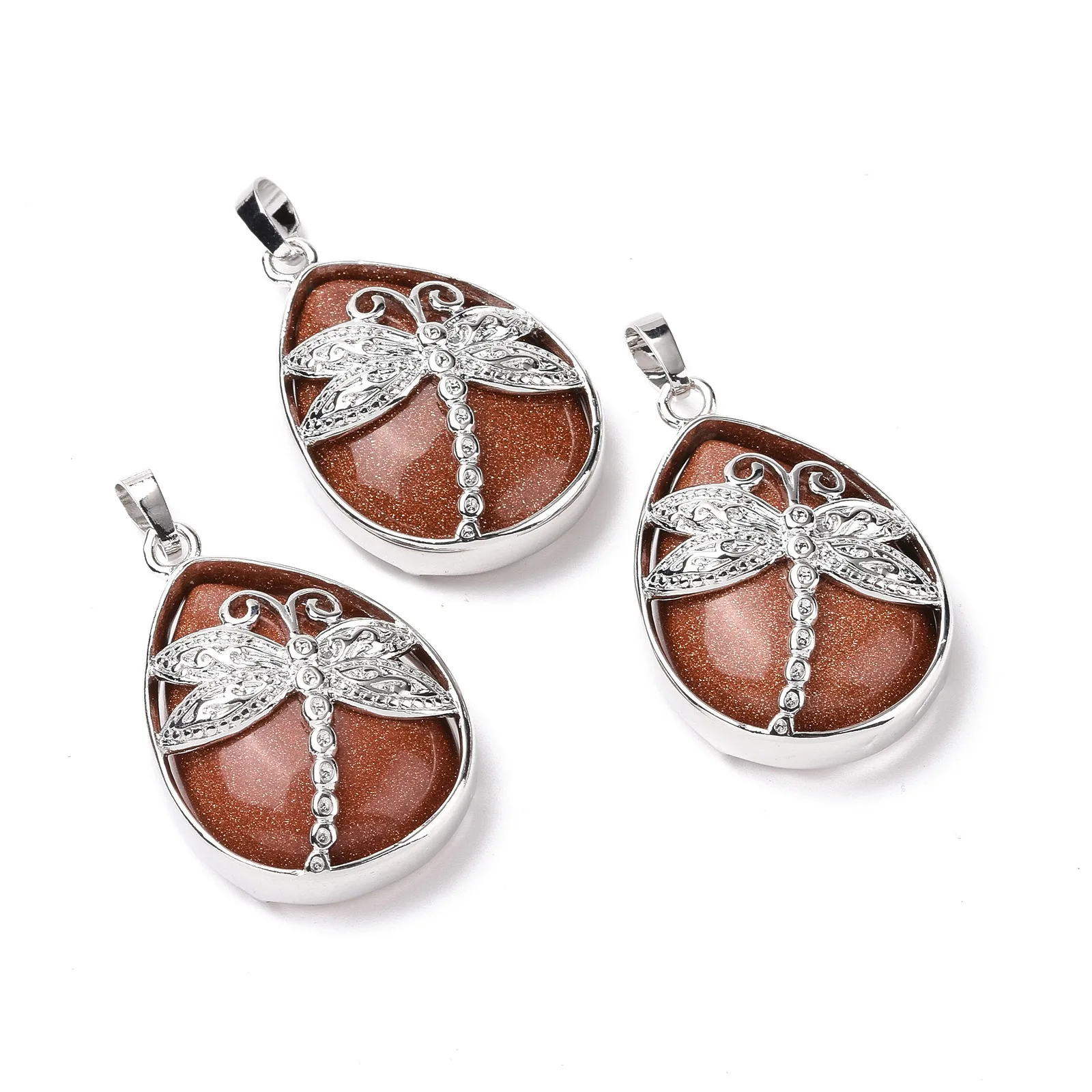 5pcs Natural Stone Synthetic Stone Pendants with Brass Findings Teardrop with Dragonfly Charms for Jewlery Making DIY Bracelet