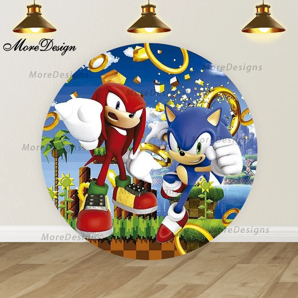 thumbnail image 1 of Fondo redondo Bandai Lightning Sonic para baby shower de niños, cubiertas circulares, decoración para fiesta de cumpleaños de niños, fondo de fotografía, 1 of 5
