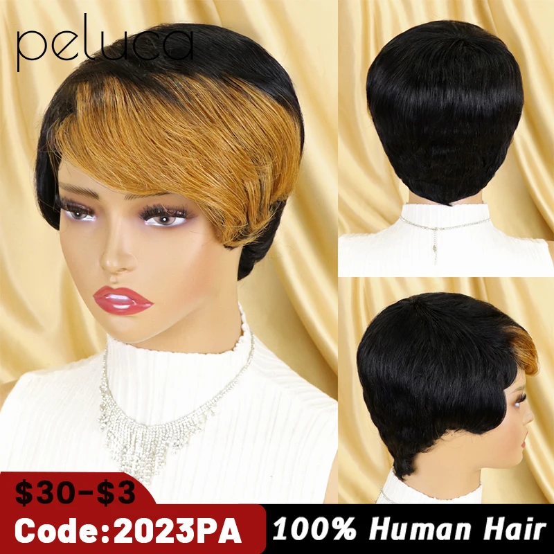 

Short Pixie Cut Wig Brazilian Cheap Human Hair Wigs With Bangs For Black Women Full Machine Made Glueless Short Wig With Bangs