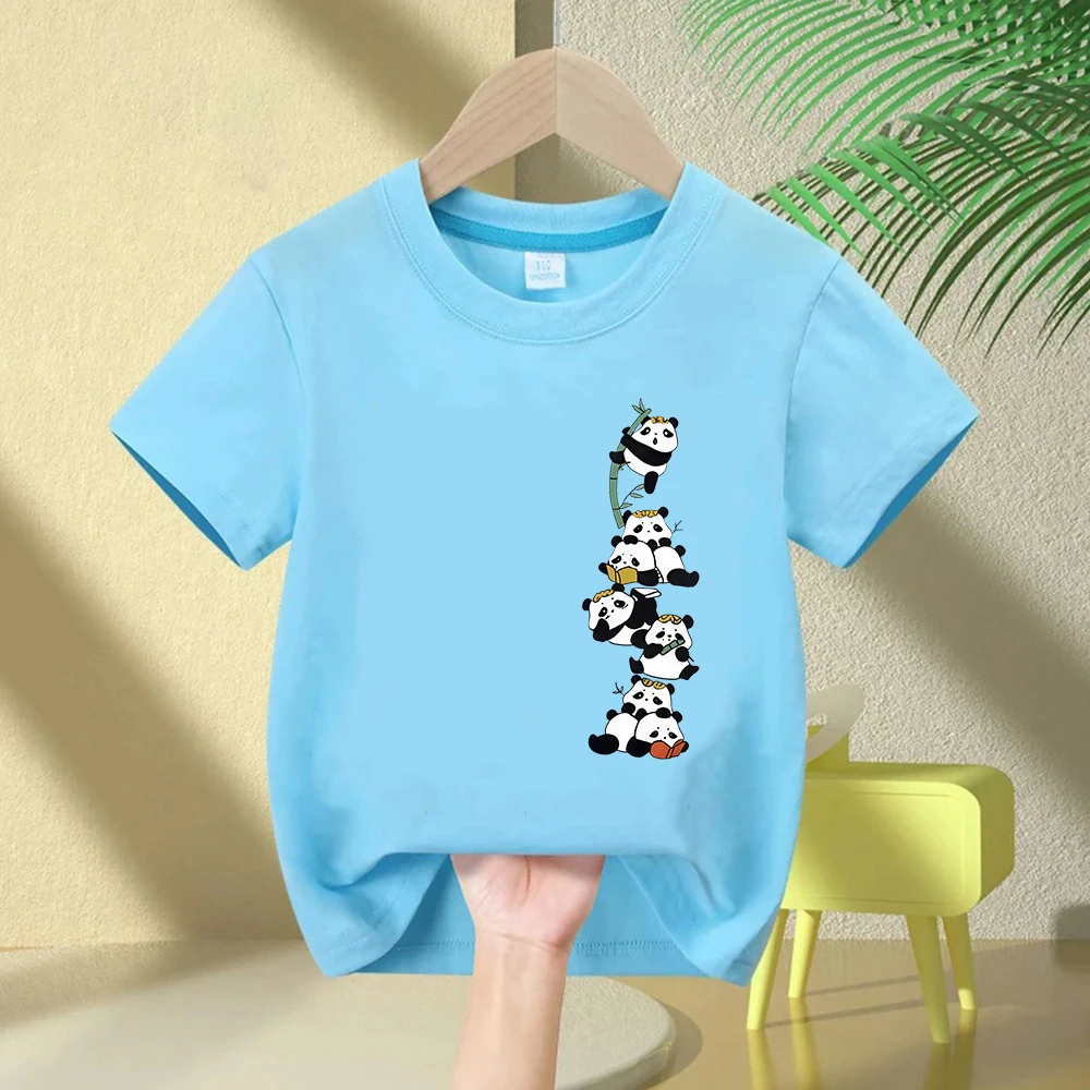 Adorable Panda Print Girls' Short Sleeve Cotton T-Shirt