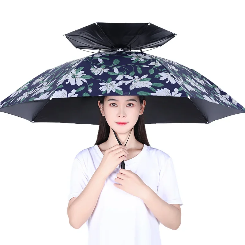 Head-Mounted Fishing Umbrella Hat, Sunscreen Folding Overhead Umbrella, Double-Layer, Large Sunshade, Rain Hat, 1Pc