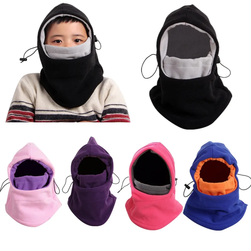 One-piece Windproof Fleece Thermal Children's Hat&Face Mask Winter Balaclavas Hat Outdoor Ski Cycling Kids Bonnet Neck Warmer