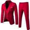 Korean Style Men Blazer Vest Pants Set Casual Business Buttons Cuff Blazer Vest Trousers Men Suit Wedding Groom Formal Suit 2